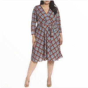 Eliza J Plaid Faux Wrap Dress Size 14W